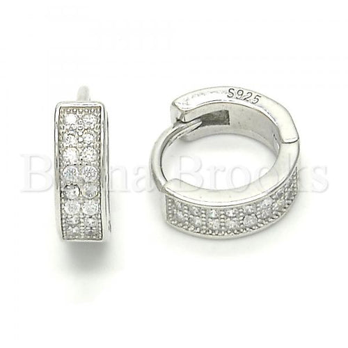 Bruna Brooks Sterling Silver 02.175.0136.12 Huggie Hoop, with White Micro Pave, Polished Finish, Rhodium Tone