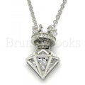Sterling Silver Fancy Necklace, Crown Design, with Cubic Zirconia, Rhodium Tone