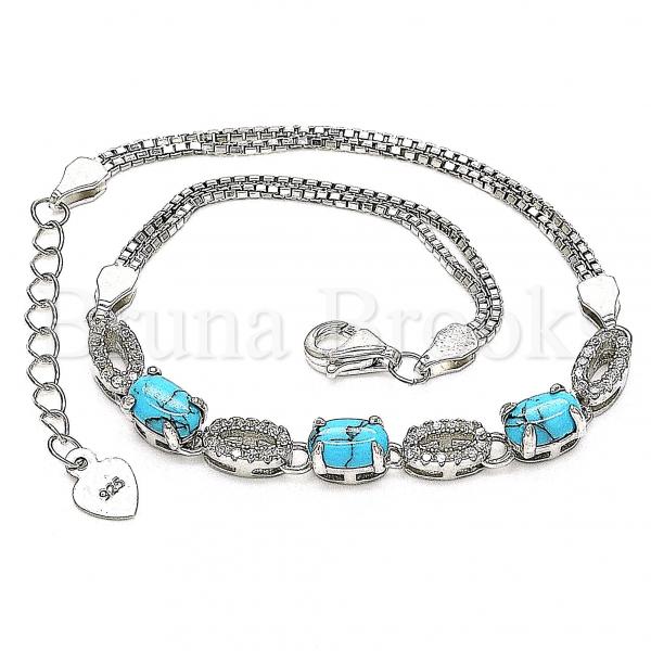 Sterling Silver 03.286.0017.07 Fancy Bracelet, with Turquoise Cubic Zirconia and White Crystal, Polished Finish, Rhodium Tone